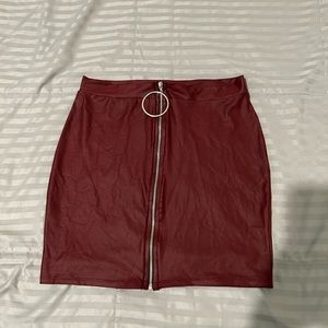 Front Zip Faux Leather Mini Skirt